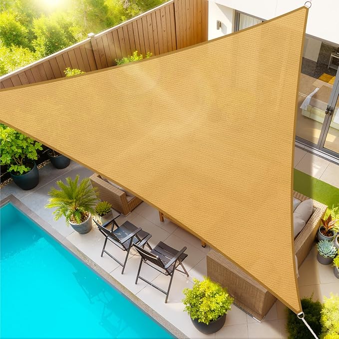 StorageTastic Triangle Sun Shade Sail - 12' x 12' x 12', Breathable Sunshades for Outdoor Patio, Garden, Deck, Yard, Tear & Fade, UV Block Awnings for Patio Shade with Ropes Resist Wear (Sand)