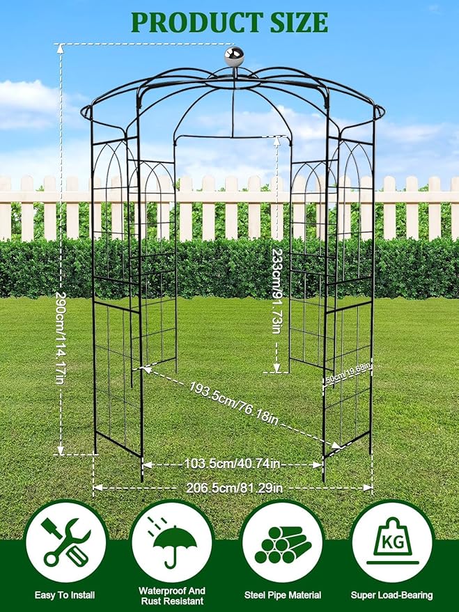 Kalolary Pergola Plant Climbing Trellis Heavy Duty Wedding Arbor Metal Gazebo Garden Arch for Outdoor Arbor Climbing Plants Backyard Patio Wedding Ceremony