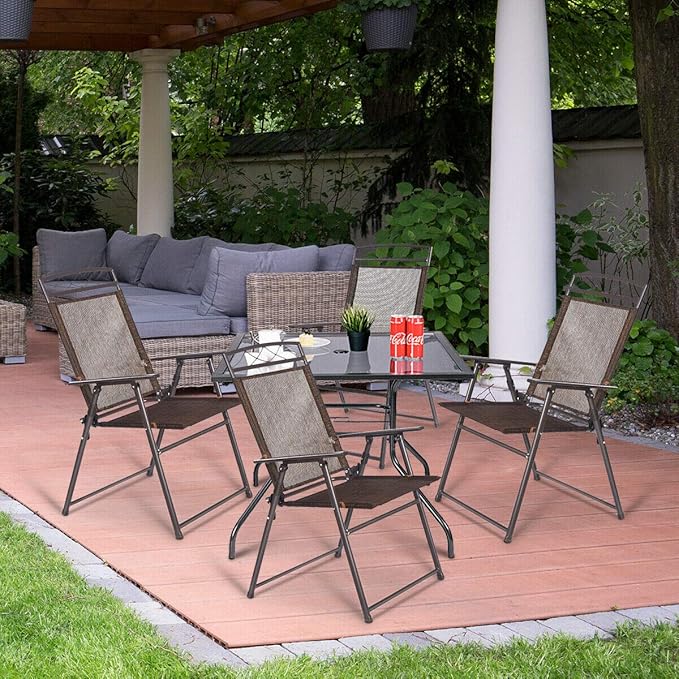 Giantex Set of 4 Patio Folding Sling Chairs Steel Camping Deck Garden Pool Backyard Chairs