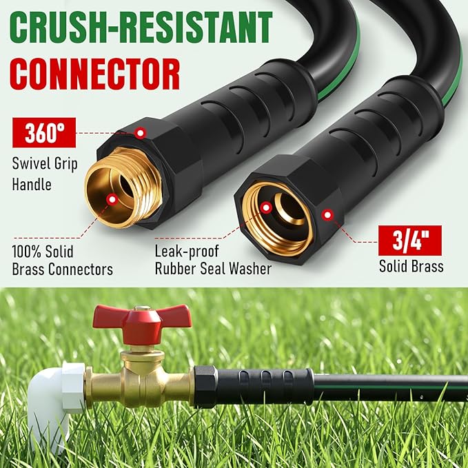Heavy Duty Garden Hose 75 ft, NON-EXPANDABLE Water Hose with 10 Function Spray Nozzle, Lightweight Kink-less Hybrid Hose with Swivel Handle, Male to Female Fittings