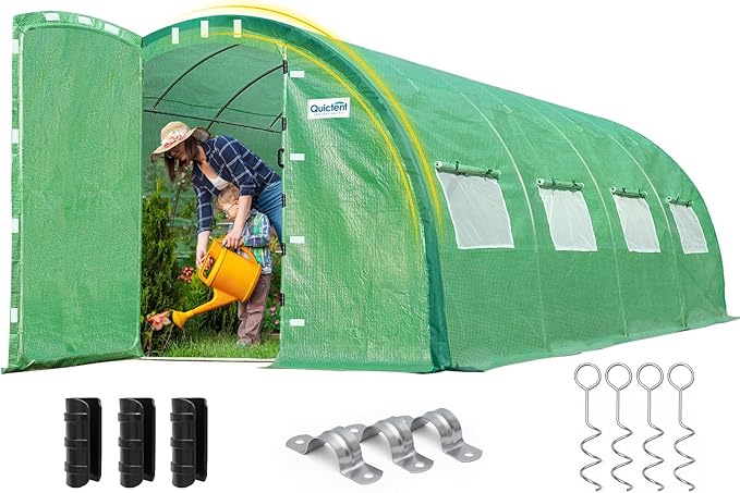 Quictent 20x10x6.6 FT Premium Greenhouse for Outdoors with 2 Door Frames, Reinforced Top Structure & Cover, Large Heavy Duty Walk-in Tunnel Hoop Green House for Garden Backyard Flower Winter, Green