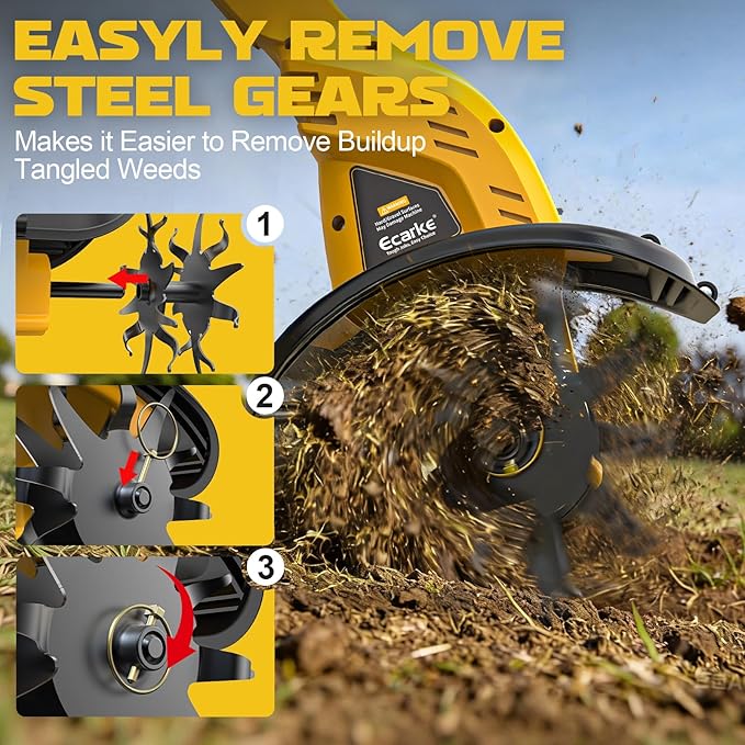 Cordless Tiller Cultivator Compatible with Dewalt 20V Battery(Tool Only), 450RPM Electric Tiller for Gardening, 9"x6.3" Tilling, 48 Reinforced Steel Tines Rototiller for Lawn/Soil Cultivation