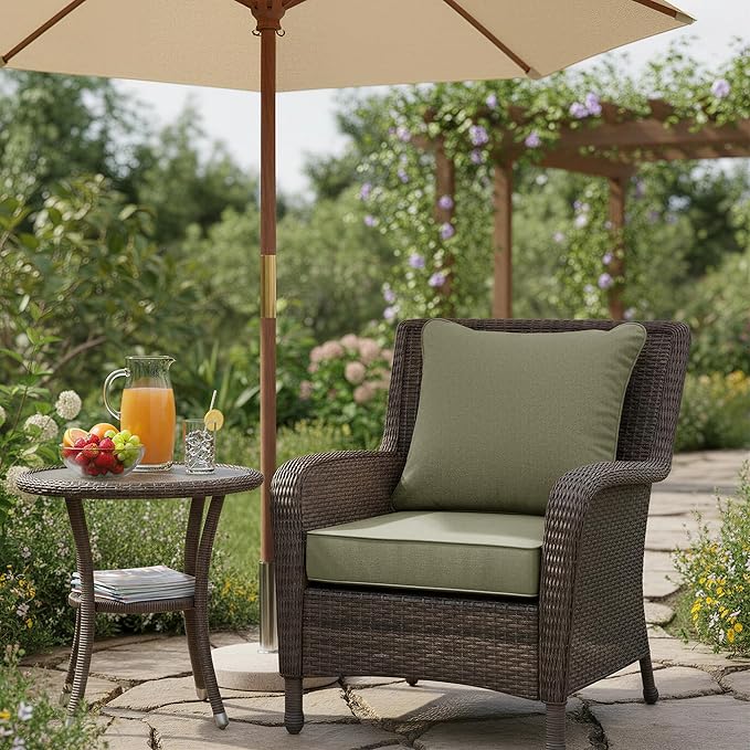 Summsun Water Resistant Outdoor Chair Cushions, Faux Linen Backrest and Deep Seat Cushion Set with Ties, Removable Cover, Non-Slip Bottom for Patio Furniture, 24 x 24 Inch, Mocca Green
