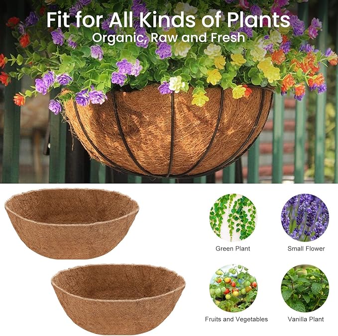 3 Pcs 12in Coconut Fiber for Plants Round Hanging Basket Liner Wall Planter Insert Replacement Coco Coir Liners for Window Box, Fence Flower Baskets Pot for Porch, Patio & Garden (3, 12 inch)