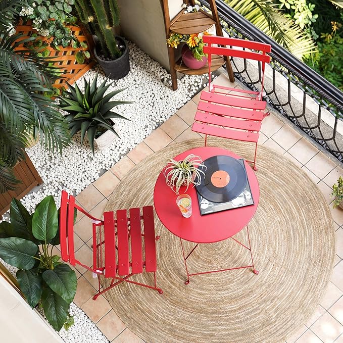Grand patio 3-Piece Folding Bistro Set, 2 Chairs and 1 Table, Weather-Resistant Outdoor/Indoor Conversation Set for Patio, Yard, Garden -Dark Red