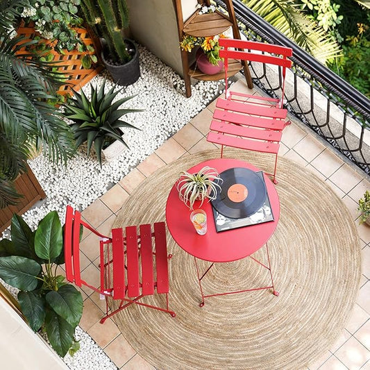 Grand patio 3-Piece Folding Bistro Set, 2 Chairs and 1 Table, Weather-Resistant Outdoor/Indoor Conversation Set for Patio, Yard, Garden -Dark Red