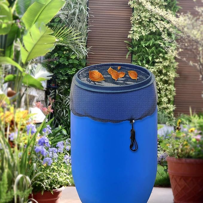 Mesh Cover for Rain Barrels - 39in Rain Barrel Netting with Drawstring, Water Collection Buckets Tank Protector Screen for Preventing Fallen Leaves in Outdoor Garden Eaves