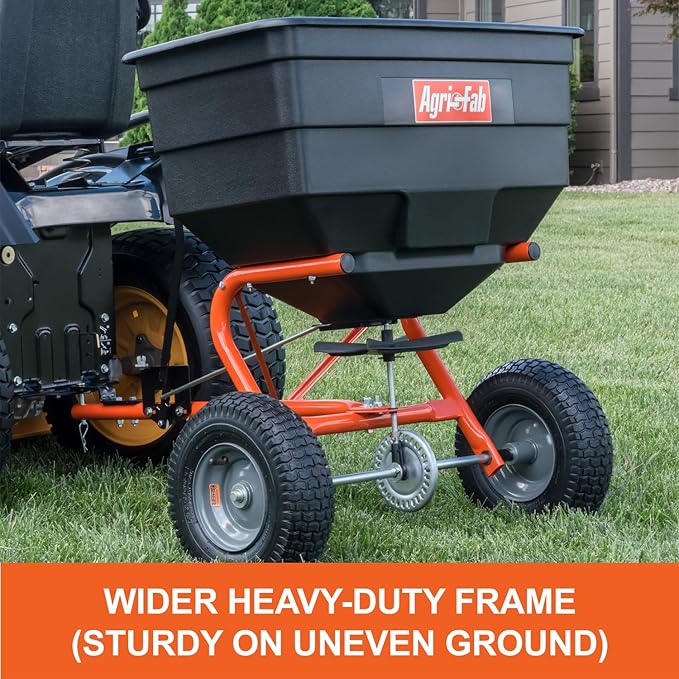 Agri-Fab 45-0547 185 lb. Tow-Behind Lawn & Garden Broadcast Spreader for Seed,Fertilizer,Salt,Ice Melt; Easy to use Flow Control from Seat of Riding Lawn Mower