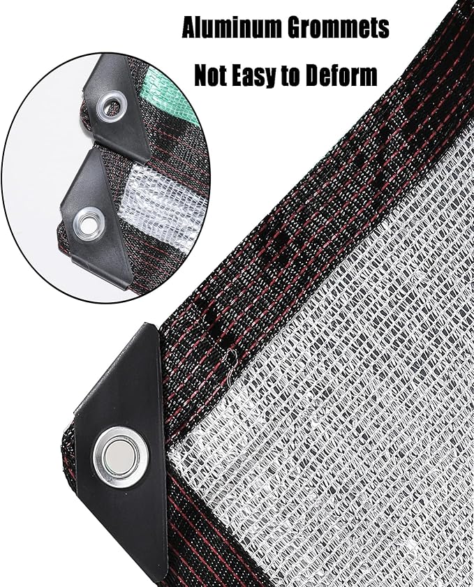 90%-95% Aluminum Sun Shade Cloth with Grommets 13 FT x 14 FT - Pergola Shade Cover Canopy, Mesh Tarp Sun Screens - Heat Reflective Tarp for Outdoor Pergola,Greenhouse,Garden - Green Silver Color
