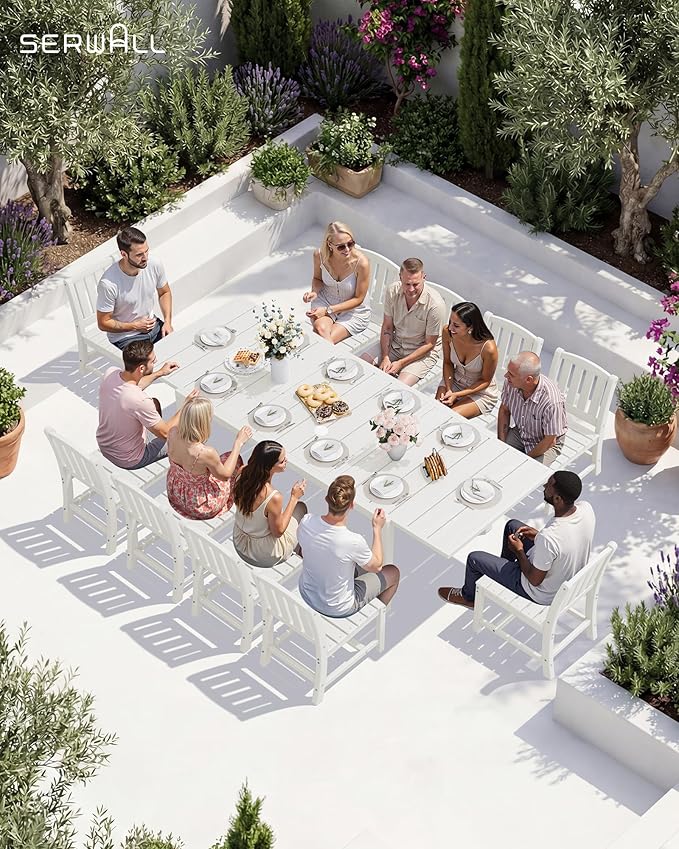 SERWALL Outdoor Dining Chairs Set of 2, All-Weather HDPE Patio Armless Chairs, White