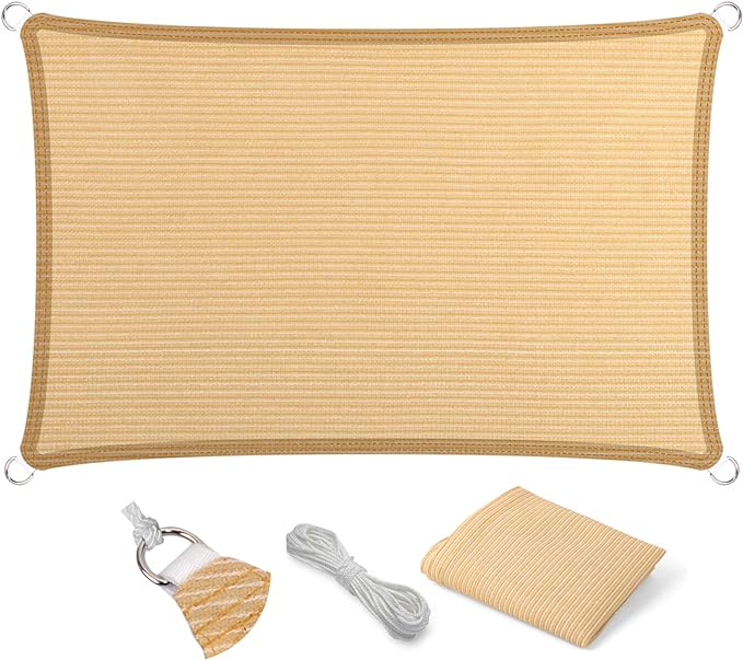 Eden's Decor Straight Flat-Edged Sun Shade Sail Rectangular 14' x 15' Beige UV-Blocking Outdoor Canopy Fabric Cloth Awning for Pergola Patio Garden Backyard Custom Size