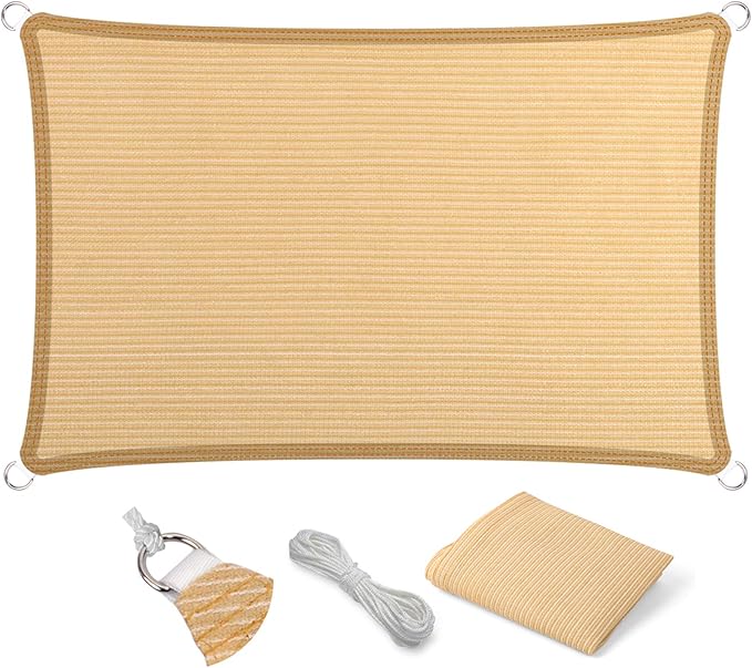 Eden's Decor Straight Flat-Edged Sun Shade Sail Rectangular 4' x 6' Beige UV-Blocking Outdoor Canopy Fabric Cloth Awning for Pergola Patio Garden Backyard Custom Size
