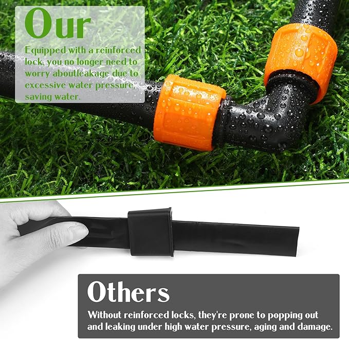 Tujoe 50 Pcs Drip Irrigation 90 Degree Elbow Fitting 5/8 Inch Universal Elbow Connector with Locking Fitting Compatible with Most 16-17 mm Garden Hose Tubing Sprinkler Systems