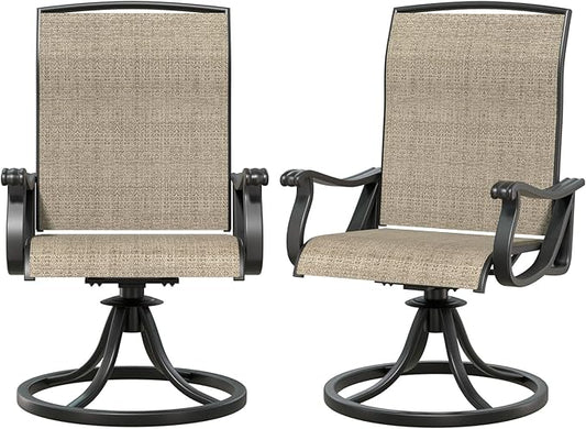 SHGJ&SOFT Patio Swivel Chairs, Waterproof Outdoor Dining Chairs with All-Weather Textilene Mesh for Deck, Garden, and Backyard (Brown5, 2PC)