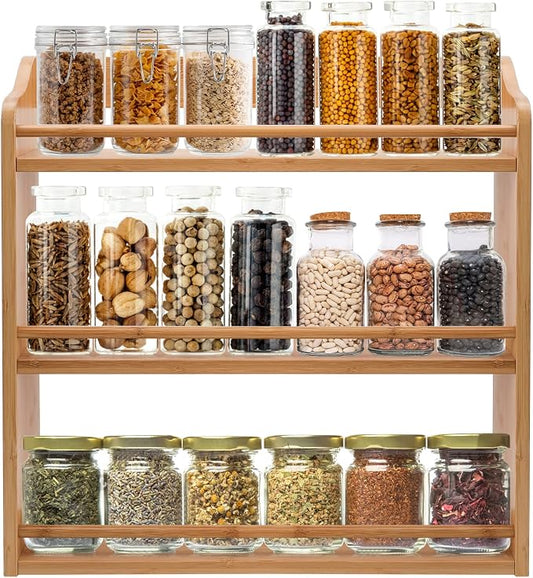 3 Tier Bamboo Spice Rack Wall Mount or Countertop,Spice Organizer