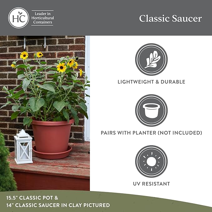The HC Companies 10 Inch Classic Round Plant Saucer, Lightweight UV-Resistant Plastic Outdoor & Indoor Flower Pot Tray, 4-Pack Plant Pot Trays for Garden & Home Decor, Black