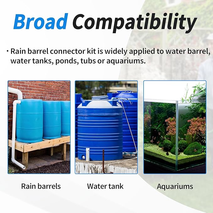Rain Barrel Spigot Connector fit for Water Barrel 3/4" Bulkhead Fitting, 4 PCS Rain Garden Water Tank Hose Adapter Kit with Rain Barrel Overflow Spigot Plug and Hole Saw Tool (25mm ID Bulkhead)