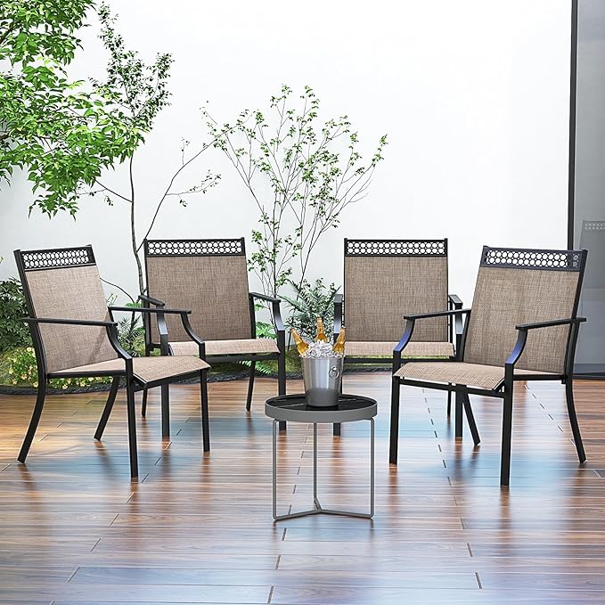 Giantex Patio Chairs Set of 4, Outdoor Chairs with All Weather Fabric, High Backrest, Armrests, Heavy Duty Metal Armchair, Outside Dining Chairs for Porch Lawn Garden Yard Pool