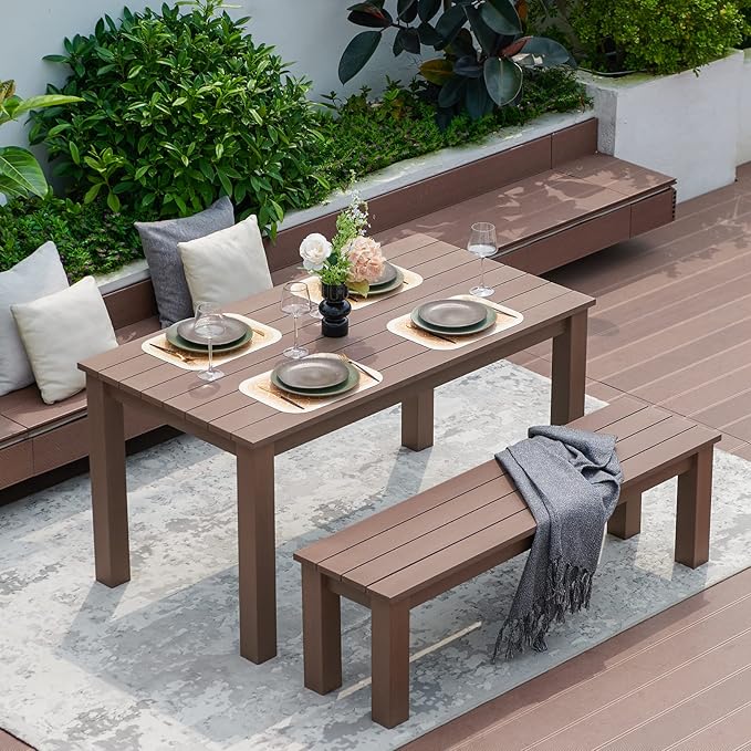 Outdoor Bench, Three Person Outdoor Poly Lumber Patio Backless Bench, Weatherproof Garden Bench that Never Rot and Fade, Suit for Garden, Porch and Park