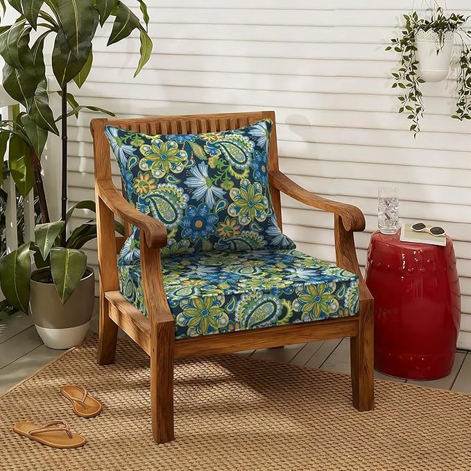 LVTXIII Outdoor Deep Seat Cushion 22"x22"x4" Patio Seat and Back Cushion Set Seasonal Chair Cushion for Dining Arm Chairs, Wicker Chairs and Garden Furniture Decoration, Flower Child