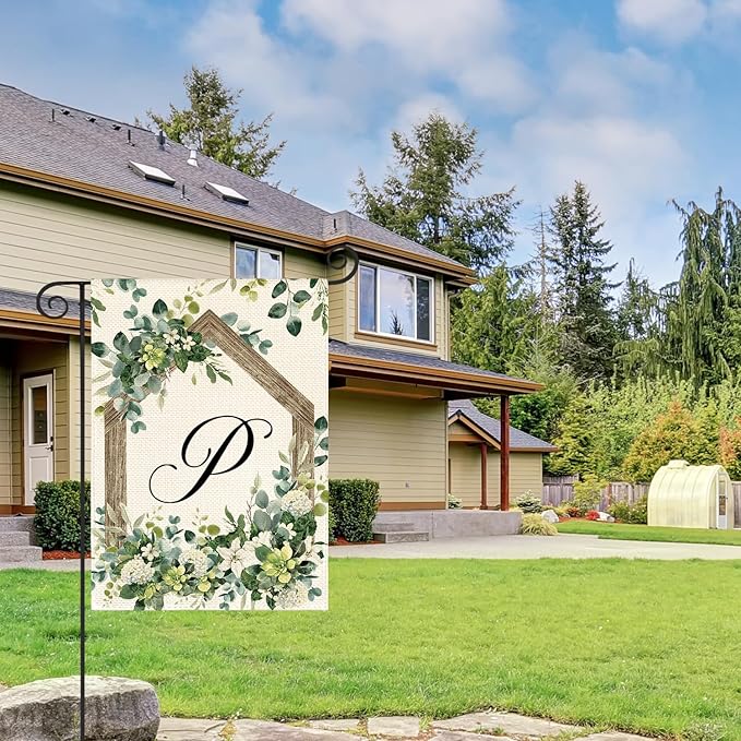 AVOIN colorlife Initial Letter P Monogram Garden Flag 12x18 Inch Double Sided Outside, Spring Floral Family Last Name Yard Decoration