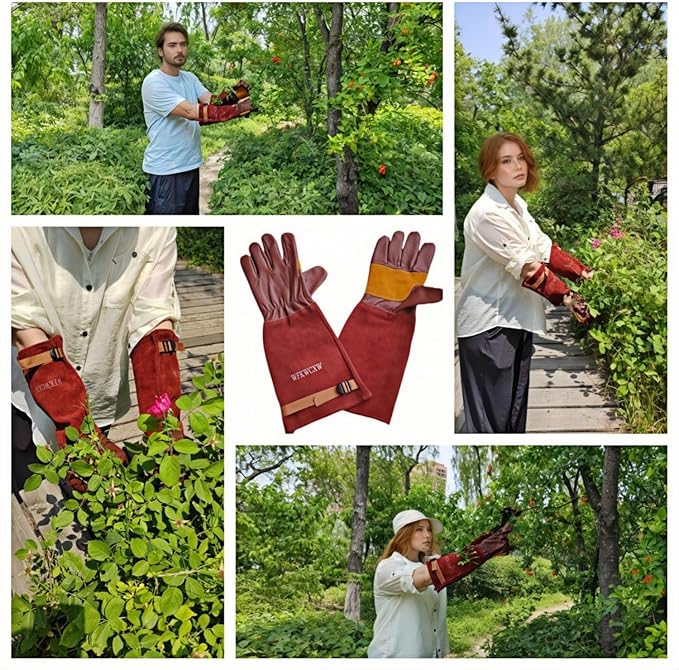 Gardening Gloves for Rose and Cactus Handling,Cow Leather Garden Gloves Thorn Proof,Gardening Gifts for Womens/Mens