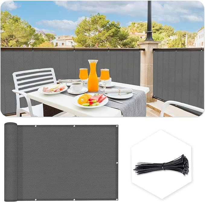 SUNLAX 2'6"x19.7' Dark Grey Balcony Privacy Screen Fence Windscreen Cover Fabric Shade Netting Mesh Cloth with Grommets UV Protection for Patio, Backyard, Porch, Railing Shield 90%