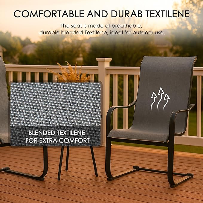 Kozyard C-Spring Patio Chairs Set of 2 High Back Dining Chairs Breathable Textilene Fabric Sturdy Metal Frame for Backyard, Lawn, Deck (Gray)