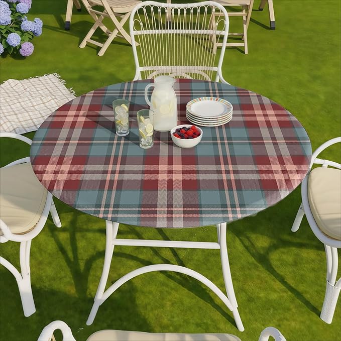Fitted Round Tablecloth Waterproof Table Cloth Vinyl Indoor Outdoor Circle Cover for 36-44" Tables Dining Kitchen Apartment Home Party Gear Gifts Summer Fall Patio Picnic Camping Essentials