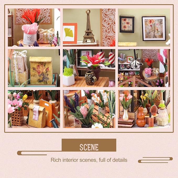 INSGEN Greenhouse Booknook Kit, DIY Miniature Dollhouse Building Set, 1:24 Scale Wooden Diorama Model, Tiny Street House Craft for Adults,Home Bookshelf Decor Gift