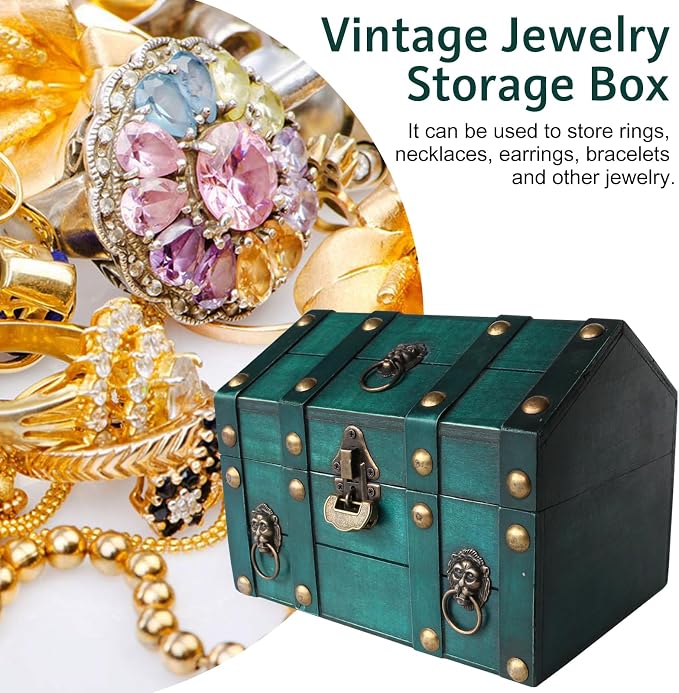 Decorative Wood Treasure Chest Box with Small Metal Lock
