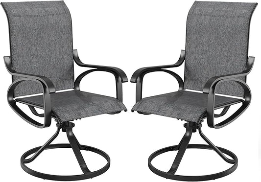 Patio Swivel Chairs Set of 2, All Weather Outdoor Rocking Chair with Textilene Breathable Back, Metal Frame, Patio Dining Chair for Backyard, Garde, Porch and Deck (2, Light Grey)