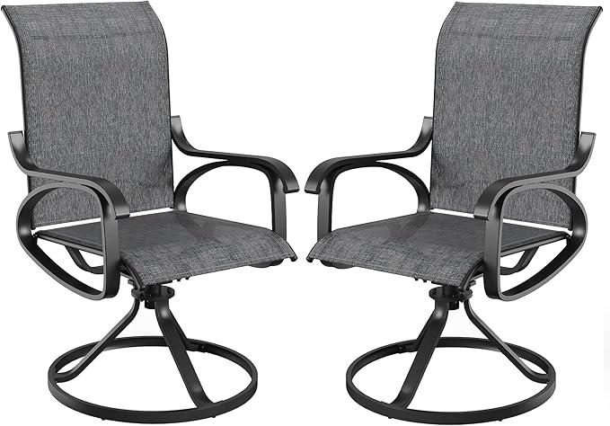 Patio Swivel Chairs Set of 2, All Weather Outdoor Rocking Chair with Textilene Breathable Back, Metal Frame, Patio Dining Chair for Backyard, Garde, Porch and Deck (2, Modern Grey)