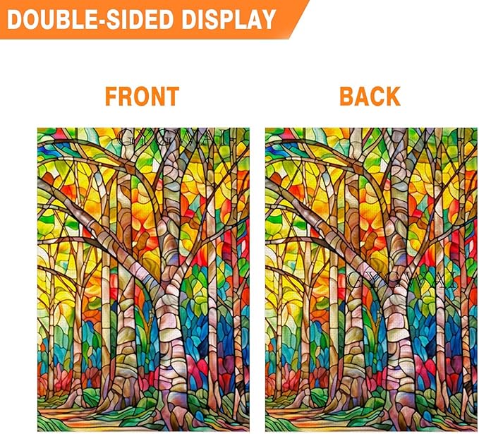 Fall Trees Garden Flag Glass Style 12x18 Inch Double Sided Small Burlap Autumn Seasonal Holiday Decoration for Outside Yard