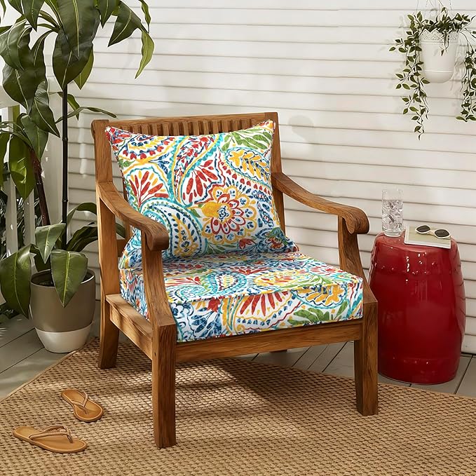 LVTXIII Outdoor Deep Seat Cushion 24"x24"x4" Patio Seat and Back Cushion Set Seasonal Chair Cushion for Dining Arm Chairs, Wicker Chairs and Garden Furniture Decoration, Paisley Multi
