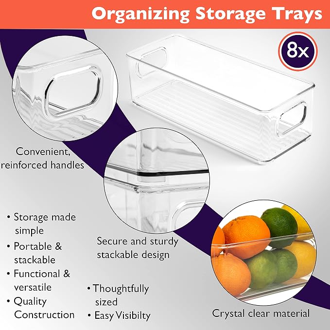 ClearSpace Plastic Pantry Organization and Food Storage Bin, 8 Pack | Clear food storage bins keep pantry, fridge, and kitchen essentials organized while maximizing storage space and easy access