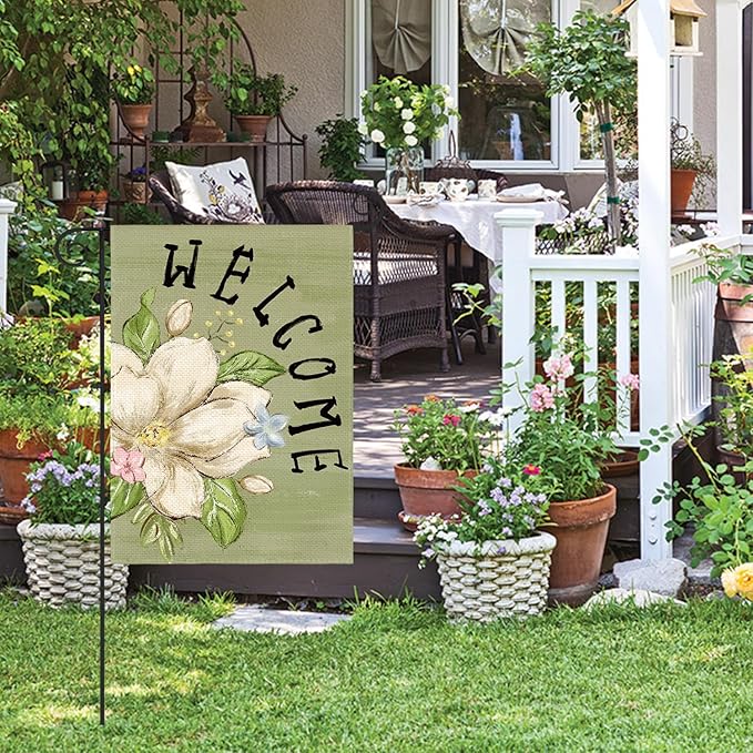 AVOIN colorlife Magnolia Spring Garden Flag 12x18 Inch Double Sided Outside, Seasonal Floral Welcome Yard Outdoor Flag