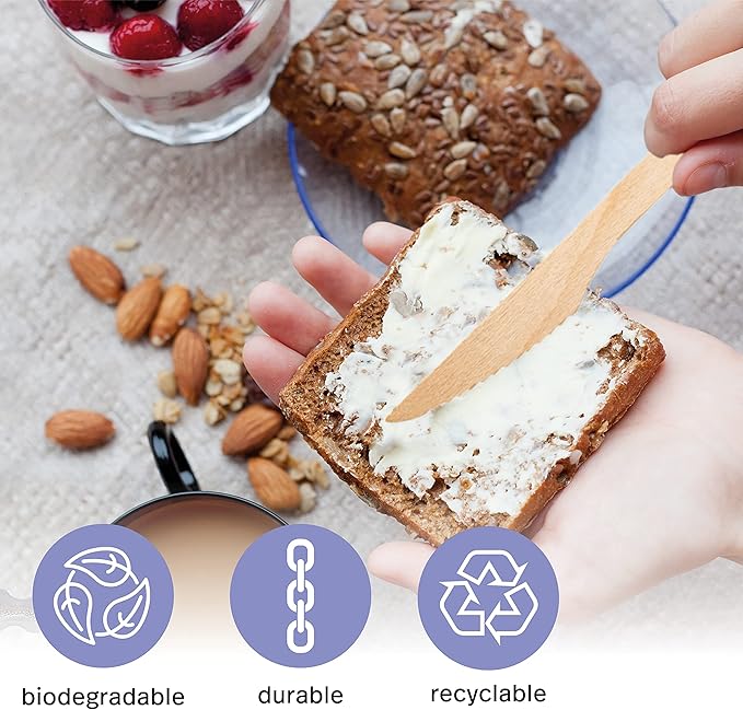 MATANA - 100% Natural Disposable Bamboo Wooden Knives 6.5" Inch (200 Pack) - Compostable Cutlery, Biodegradable Utensils for Garden Parties & Summer Events
