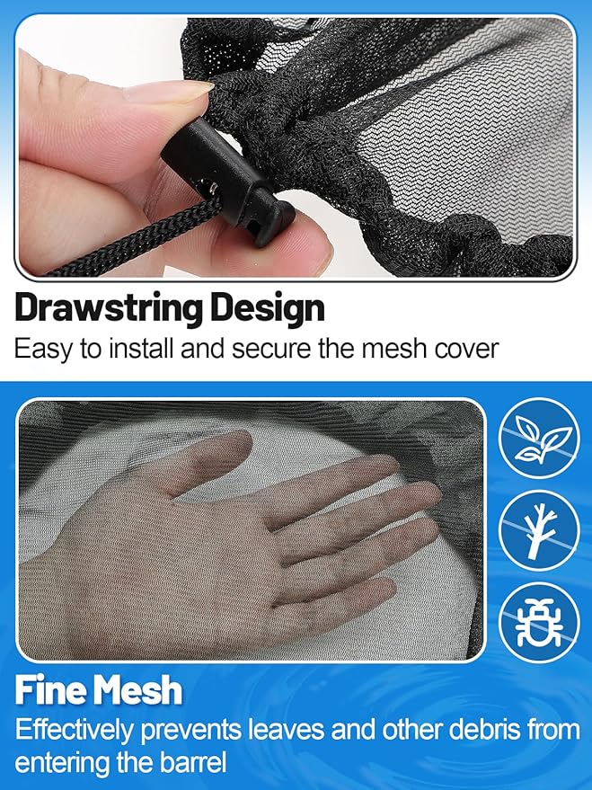 Mesh Cover for Rain Barrels - 2pcs 39in Rain Barrel Netting with Drawstring, Water Collection Buckets Tank Protector Screen for Preventing Fallen Leaves in Outdoor Garden Eaves