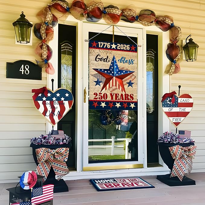 250 Anniversary USA Garden Flags for Outside, 4th of July 250th Years American Patriotic Banner, Blessing United States 12x18 Inch Double-Sided with Retro Star, 1776-2026 Yard Merchandise Decoration