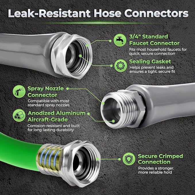 Garden Hose 100 Ft With 8-Pattern Spray Nozzle, 5/8" Lead-Free Flexible Water Hose With 3/4" Anodized Aircraft-Grade Aluminum Interface, Lightweight No-Kink Water Pipe For Lawn, Yard, Outdoor Cleaning