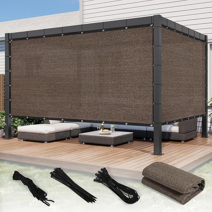 90% Shade Cloth with Grommets, 8 x 10 FT Sun Shade Tarp Pergola Shade Cover Canopy, UV Block Privacy Sun Screen for Outdoor, Patio, Garden, Porch and Deck, Mocha