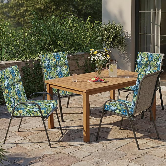 DYTXIII Outdoor High Back Chair Cushions Set of 2, 44"x22" Water Repellent Patio Seat Cushions with Elastic Sponge, All Weather Chair Pads for Rocking, Dining Chairs, Patio Furniture - Flower Child
