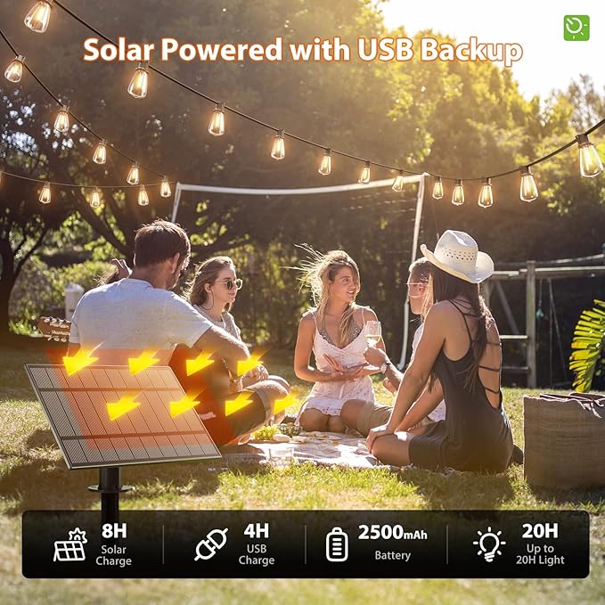 KYY 78FT(72+6) Solar String Lights Outdoor with USB Port Remote Control, LED Waterproof Solar Powered Patio with 24 Sockets, Heavy-Duty and UL Listed Porch Market Lights