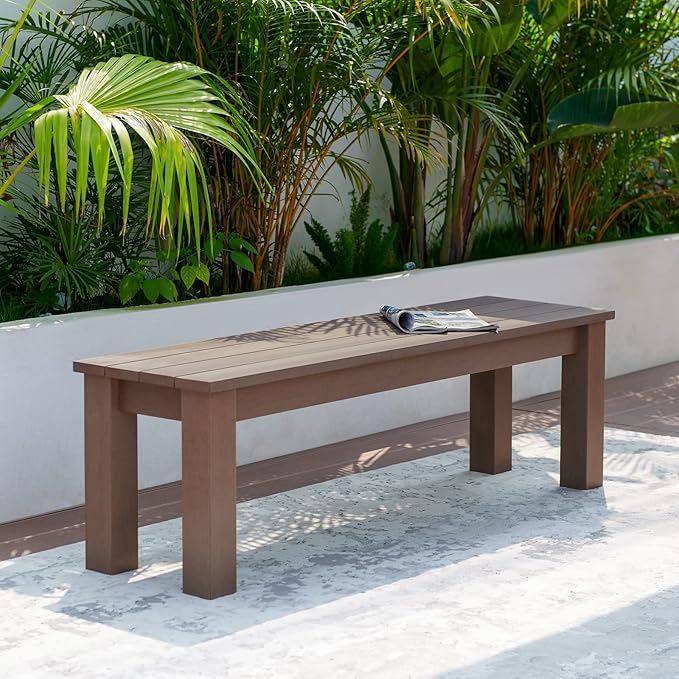 Outdoor Bench, Three Person Outdoor Poly Lumber Patio Backless Bench, Weatherproof Garden Bench that Never Rot and Fade, Suit for Garden, Porch and Park