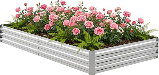 8x4x1FT Galvanized Raised Garden Bed Outdoor Patio, Large Rectangular Metal Planter Boxes,Plant Container Kit for Gardening, Vegetables, Flowers, Herbs,Silver,1 Pack