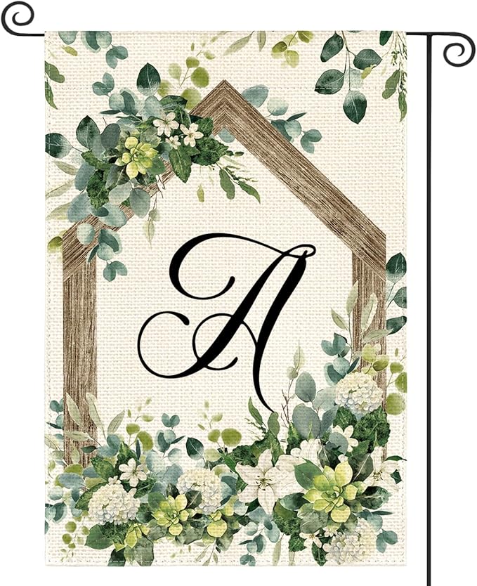 AVOIN colorlife Initial Letter A Monogram Garden Flag 12x18 Inch Double Sided Outside, Spring Floral Family Last Name Yard Decoration
