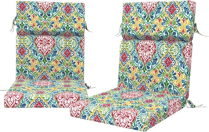 DYTXIII Outdoor High Back Chair Cushions Set of 2, 44"x22" Water Repellent Patio Seat Cushions with Elastic Sponge, All Weather Chair Pads for Rocking, Dining Chairs, Patio Furniture - Damask Red