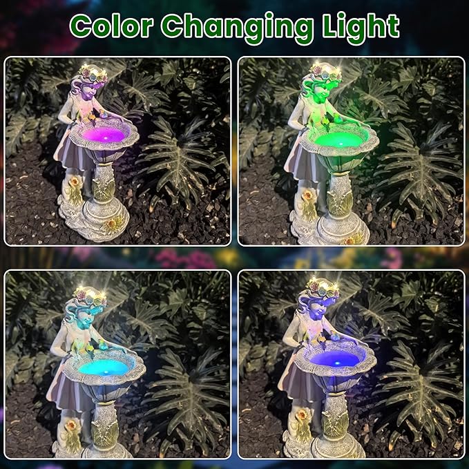Voveexy Fairy Garden Statue, Solar Garden Angel Figurine with Color Changing Light Outdoor Decoration Waterproof Angel Sculpture for Patio Yard Lawn Porch Art Ornament Christmas Birthday Gift