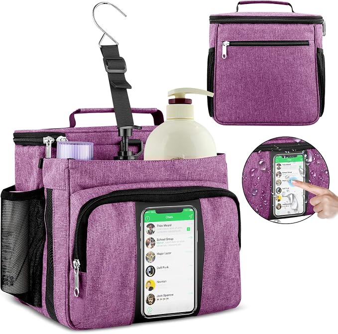 Bukere Portable Shower Caddy College Dorm Room Essential, Shower Caddy Tote Bag for Student, Girl, Women, Separate Compartment, Large Capacity, Quick Dry Mesh Base for Travel, Gym, Camp, Purple